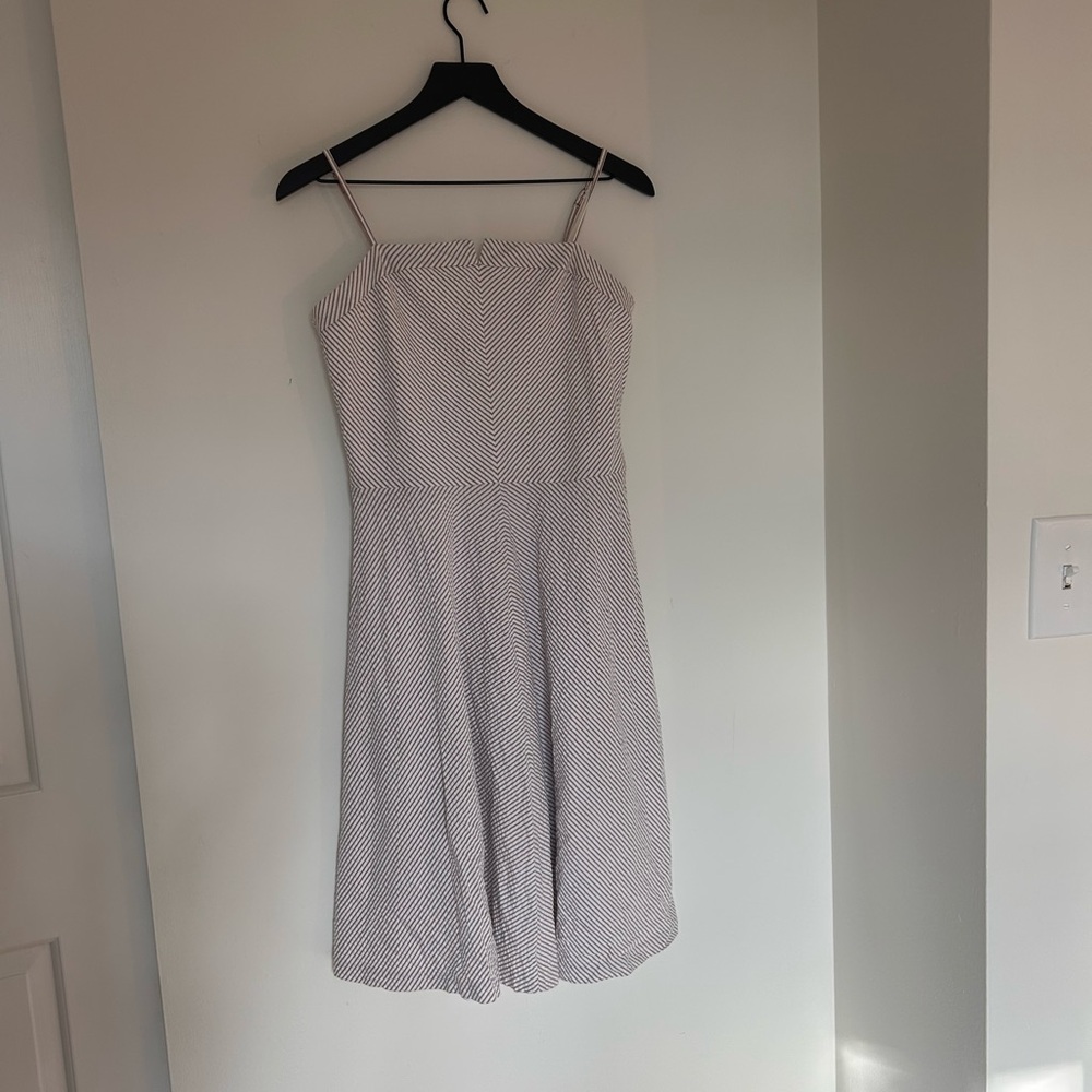 Isaac Mizrahi White and Brown Chevron Midi Dress
